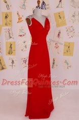 Super Chiffon Sleeveless Floor Length Prom Evening Gown and Beading