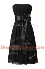 Sleeveless Chiffon Knee Length Zipper in Black with Sashes ribbons and Ruching