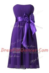 Sleeveless Chiffon Knee Length Zipper in Black with Sashes ribbons and Ruching