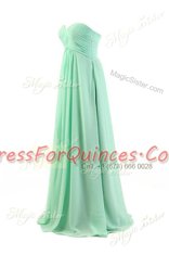 Dramatic Apple Green Chiffon Zipper Dress for Prom Sleeveless Floor Length Pleated