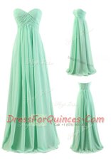 Dramatic Apple Green Chiffon Zipper Dress for Prom Sleeveless Floor Length Pleated