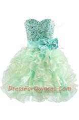 Comfortable Organza Sleeveless Knee Length and Beading and Bowknot