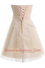 Fantastic Champagne Sleeveless Tulle Lace Up Prom Dresses for Prom and Party