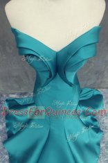 Mermaid Sweetheart Sleeveless Satin Prom Evening Gown Ruching Brush Train Zipper