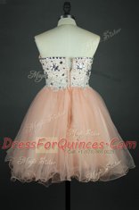 Excellent Knee Length A-line Sleeveless Peach Prom Dresses Zipper