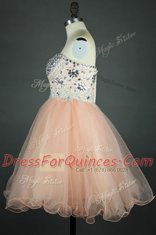Excellent Knee Length A-line Sleeveless Peach Prom Dresses Zipper