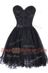 Edgy Tulle Sweetheart Sleeveless Criss Cross Sequins in Black