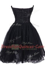Edgy Tulle Sweetheart Sleeveless Criss Cross Sequins in Black