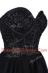 Edgy Tulle Sweetheart Sleeveless Criss Cross Sequins in Black