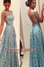 Turquoise Prom and For with Lace Bateau Sleeveless Backless