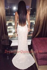 Mermaid White V-neck Neckline Sequins Evening Dress Sleeveless Criss Cross