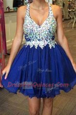 Royal Blue V-neck Neckline Beading Prom Evening Gown Sleeveless Backless