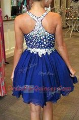 Royal Blue V-neck Neckline Beading Prom Evening Gown Sleeveless Backless