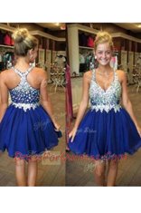 Royal Blue V-neck Neckline Beading Prom Evening Gown Sleeveless Backless
