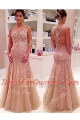 Shining Mermaid V-neck Sleeveless Zipper Homecoming Dress Peach Tulle
