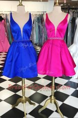 Edgy Sleeveless Knee Length Belt Zipper Prom Evening Gown with Royal Blue