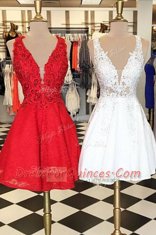 Red Sleeveless Lace Zipper Prom Evening Gown for Prom and Party