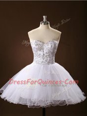Classical White Tulle Zipper Sweetheart Sleeveless Mini Length Prom Evening Gown Sashes ribbons