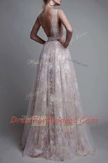 High Class White and Champagne Zipper V-neck Lace Homecoming Dress Tulle Sleeveless