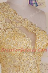 New Style One Shoulder High Low Side Zipper Prom Party Dress Yellow for Prom and Party with Appliques