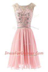 Fashion Scoop Sleeveless Zipper Prom Party Dress Pink Chiffon