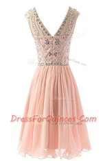 Fashion Scoop Sleeveless Zipper Prom Party Dress Pink Chiffon