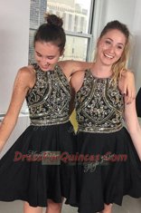 Scoop Mini Length Black Prom Dresses Chiffon Sleeveless Beading