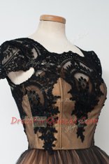 Fitting Black Cap Sleeves Lace Knee Length Homecoming Dress