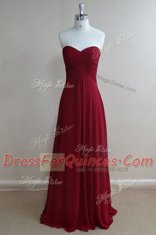 Chic Burgundy Sleeveless Floor Length Ruching Zipper