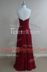 Chic Burgundy Sleeveless Floor Length Ruching Zipper