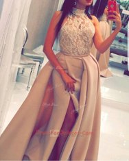 Fitting Mermaid Champagne High-neck Neckline Beading and Appliques Homecoming Dress Sleeveless Zipper