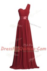 Black One Shoulder Zipper Ruching and Belt Prom Party Dress Sleeveless