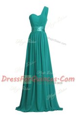 Black One Shoulder Zipper Ruching and Belt Prom Party Dress Sleeveless