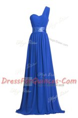 Black One Shoulder Zipper Ruching and Belt Prom Party Dress Sleeveless