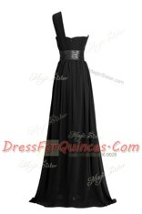 Black One Shoulder Zipper Ruching and Belt Prom Party Dress Sleeveless