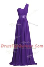 Black One Shoulder Zipper Ruching and Belt Prom Party Dress Sleeveless