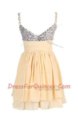 Apple Green Chiffon Zipper Prom Party Dress Sleeveless Mini Length Beading and Ruching