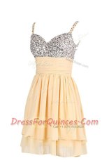 Apple Green Chiffon Zipper Prom Party Dress Sleeveless Mini Length Beading and Ruching