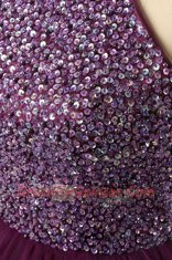 Halter Top Purple Sleeveless Knee Length Sequins Zipper Prom Dresses