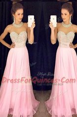Lovely Aqua Blue A-line Beading Prom Gown Zipper Organza Sleeveless