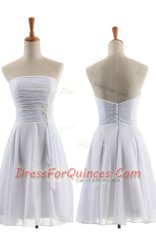 Strapless Sleeveless Prom Gown Knee Length Appliques White Chiffon