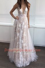 Clearance Floor Length Zipper Prom Dress Champagne for Prom and Party with Lace