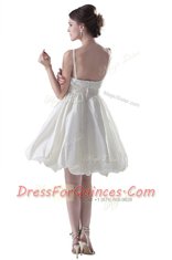 Spaghetti Straps Sleeveless Dress for Prom Knee Length Beading Royal Blue Satin