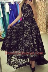 Hot Selling Scoop Asymmetrical Black Lace Sleeveless Lace