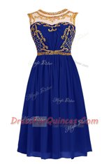 Edgy Knee Length Royal Blue Evening Dress Scoop Sleeveless Zipper