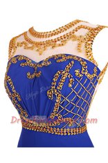 Edgy Knee Length Royal Blue Evening Dress Scoop Sleeveless Zipper