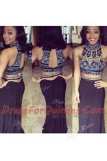Customized Black Halter Top Neckline Beading and Appliques Sleeveless Zipper