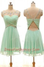 Fancy Sleeveless Knee Length Beading Zipper with Apple Green