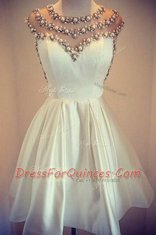 Scoop Satin Cap Sleeves Mini Length Evening Dress and Beading