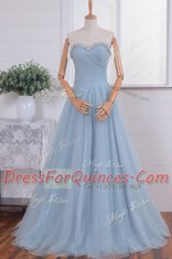Sweetheart Sleeveless Evening Dress With Train Sweep Train Beading and Ruching Pink Organza